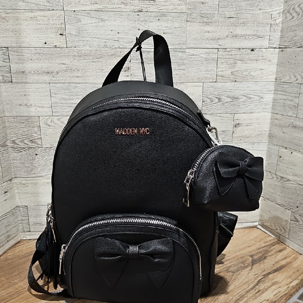 Madden NYC Women's Dome Bow Backpack with Pouch, Black NWT